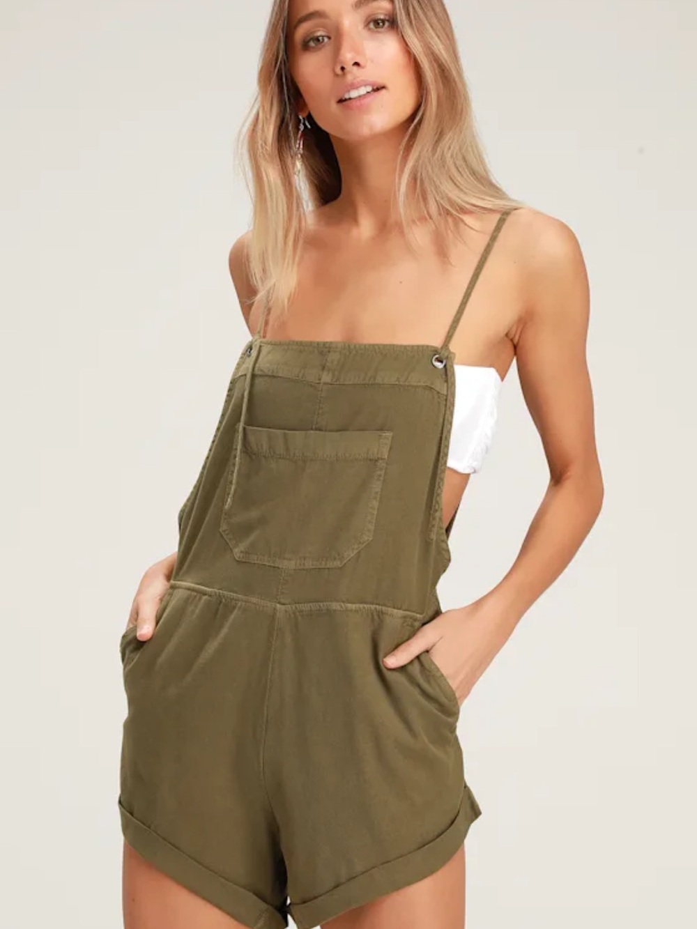 Billabong Olive Green Short Romper Overalls